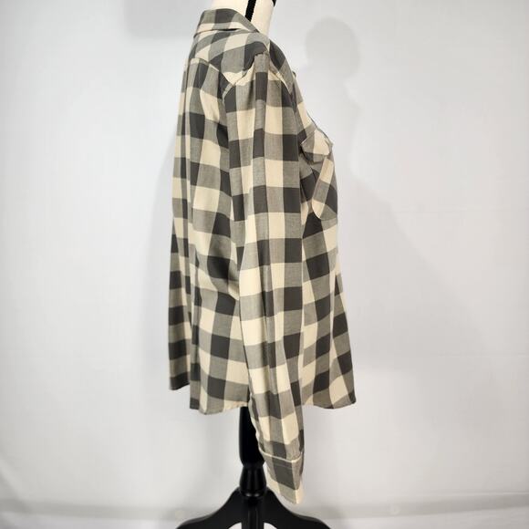 Chaps Women's Cream and Grey Plaid Long Sleeve Button Up Shirt XL - Picture 4 of 7